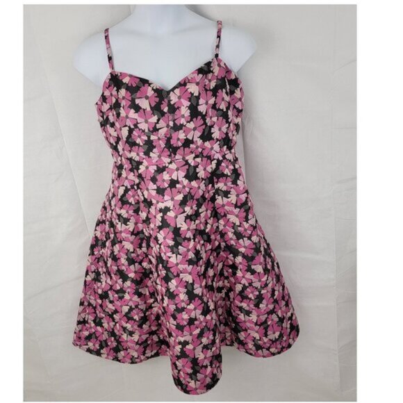 KATE SPADE Womens 14 Wallflower Jacquard Dress Pink Black Metallic A Line Knee - Picture 1 of 16